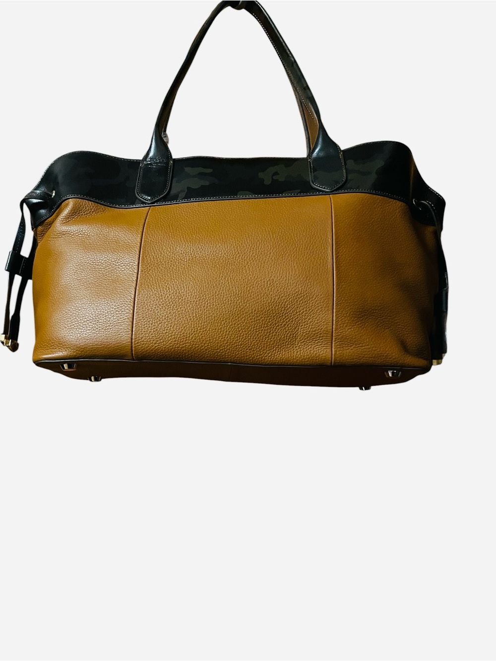 G.I.L.I  Got It Love It Two-Tone Leather Travel  ToteBag Tan & Black Camouflage - Picture 3 of 5